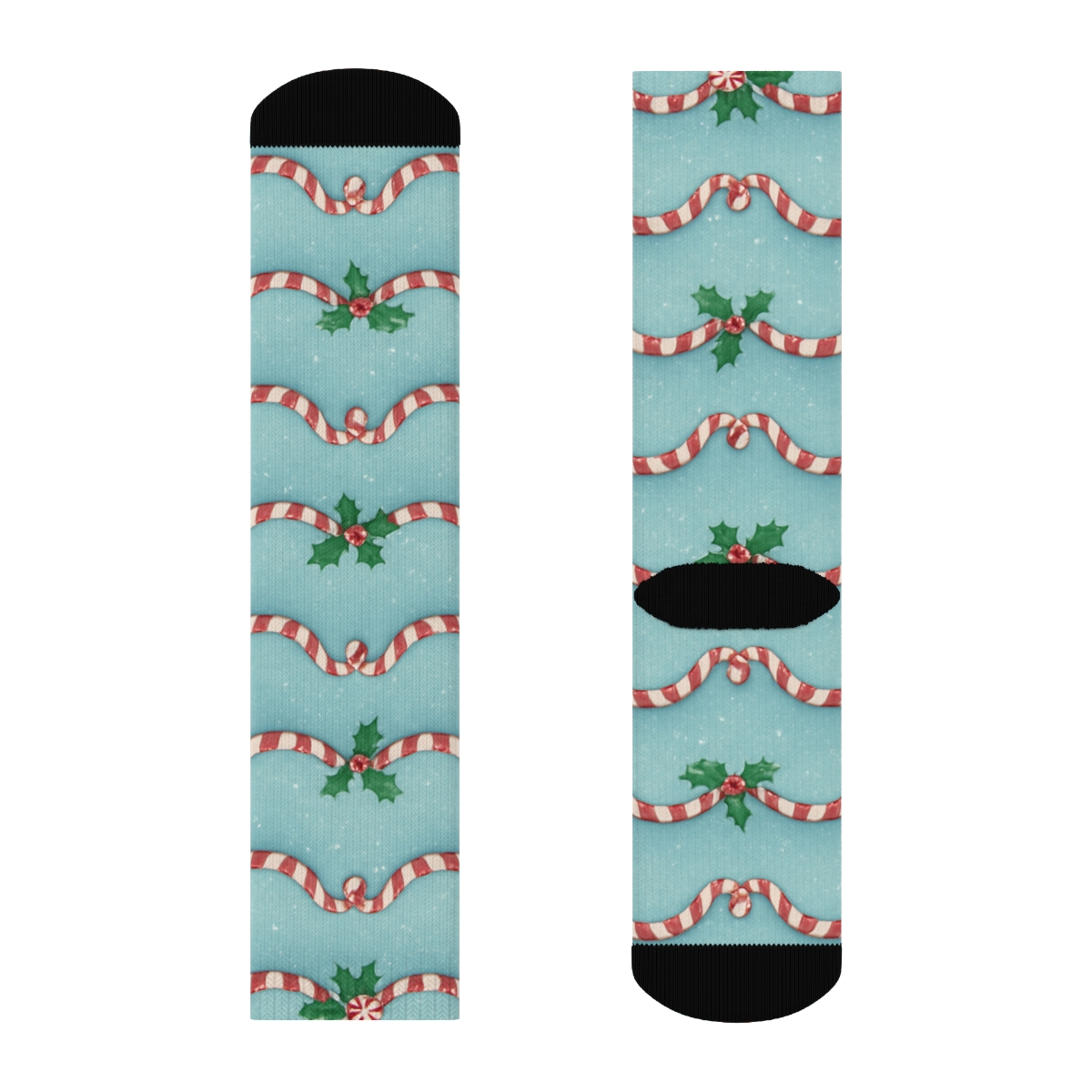 Candy Canes Garland Chains On Icy Blue unique graphic crew socks