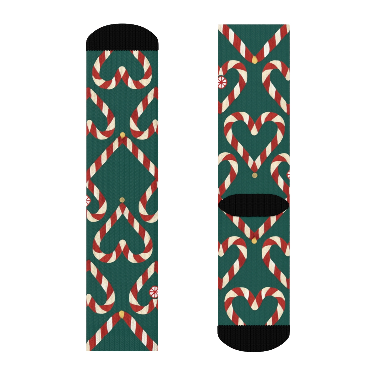 Candy Canes Heart Chain On Deep Teal Field personalized crew socks