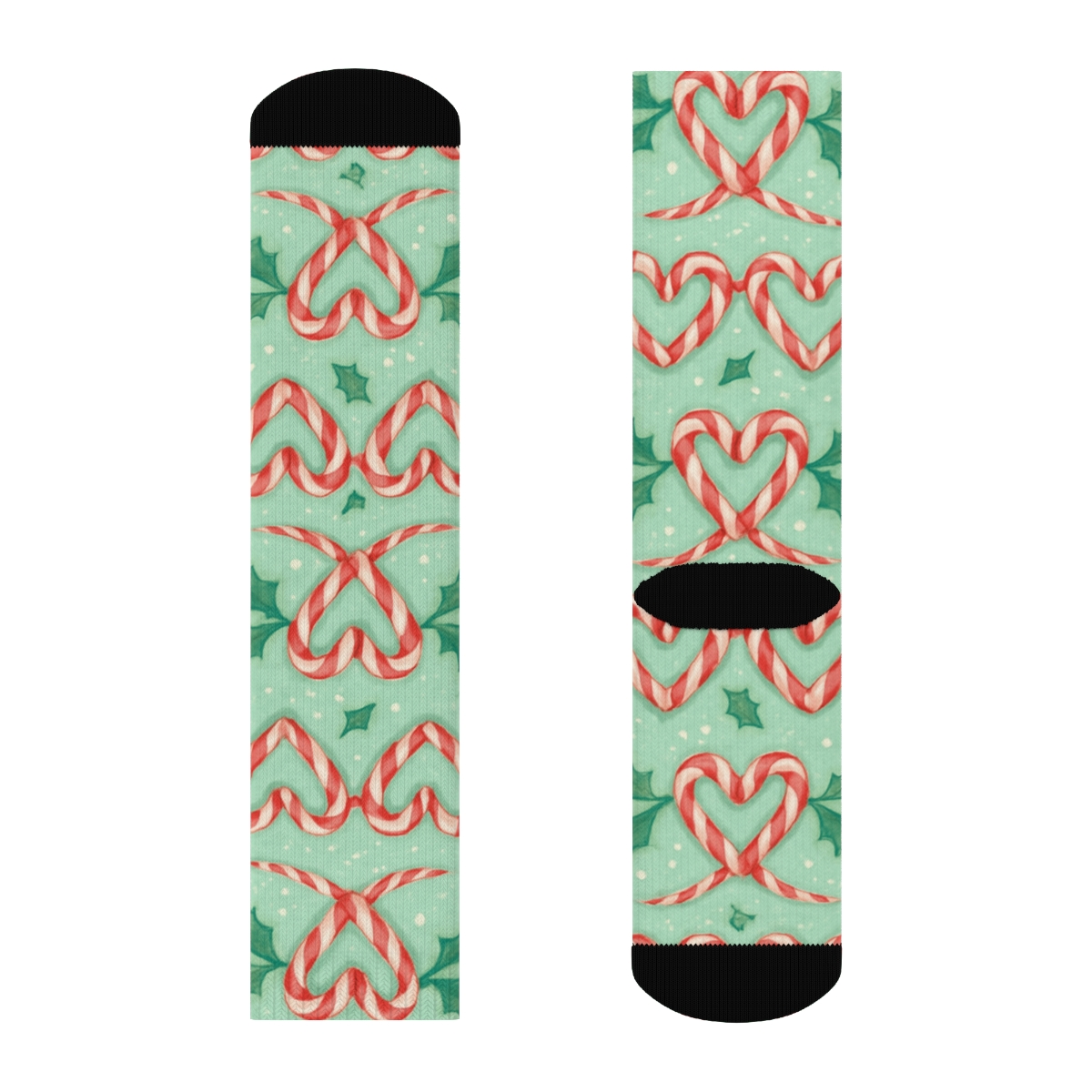 Candy Canes Heart Garland On Mint Field soft everyday crew socks