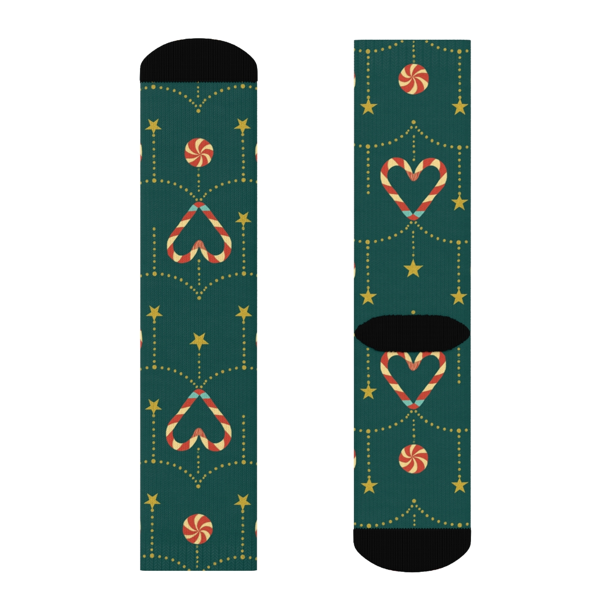 Candy Canes Heart Garland On Winter Teal unique graphic crew socks