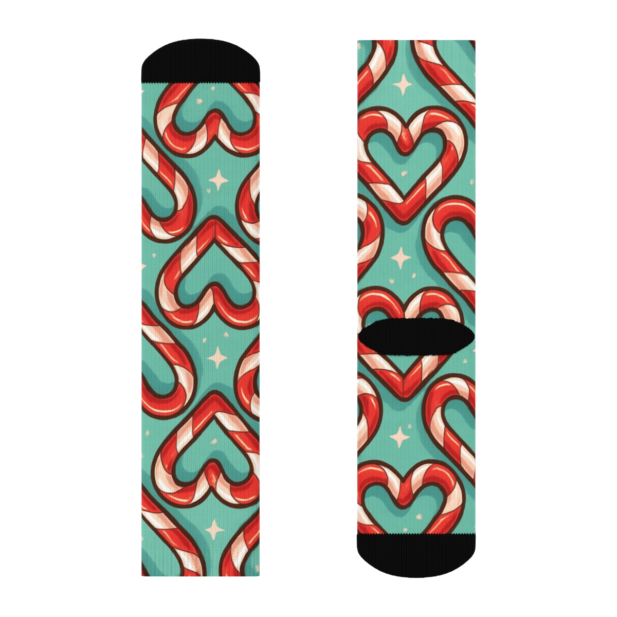 Candy Canes Heart Tessellation In Mint And Pink custom crew socks