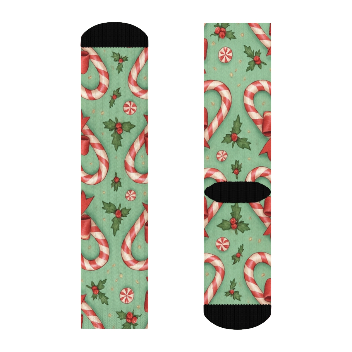 Candy Canes Heart Tiles In Mint Green soft everyday crew socks