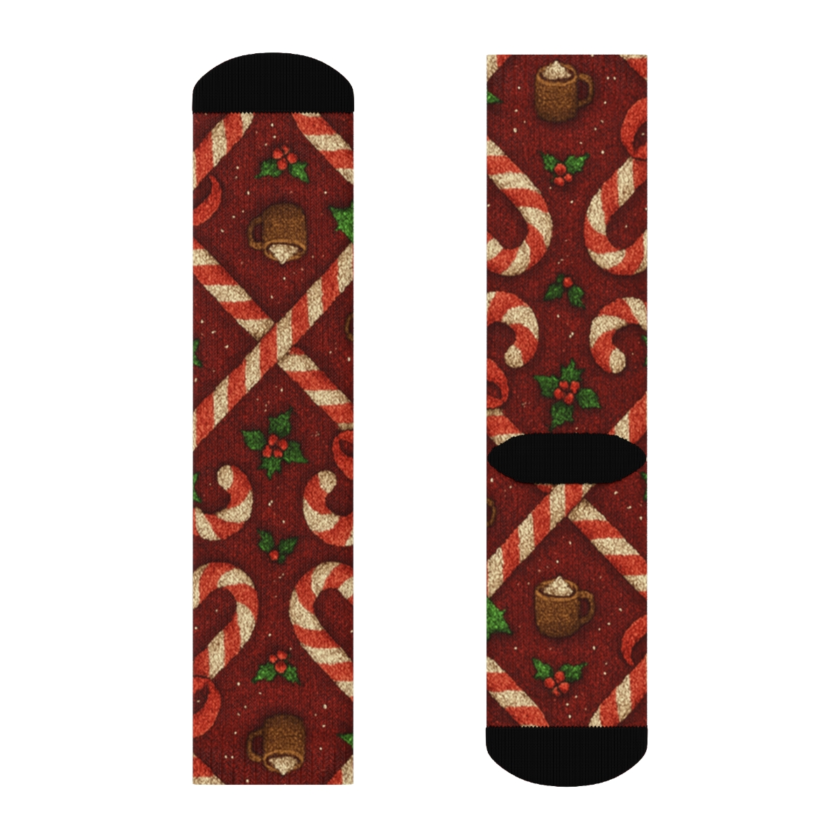 Candy Canes Holiday Lattice trendy patterned crew socks