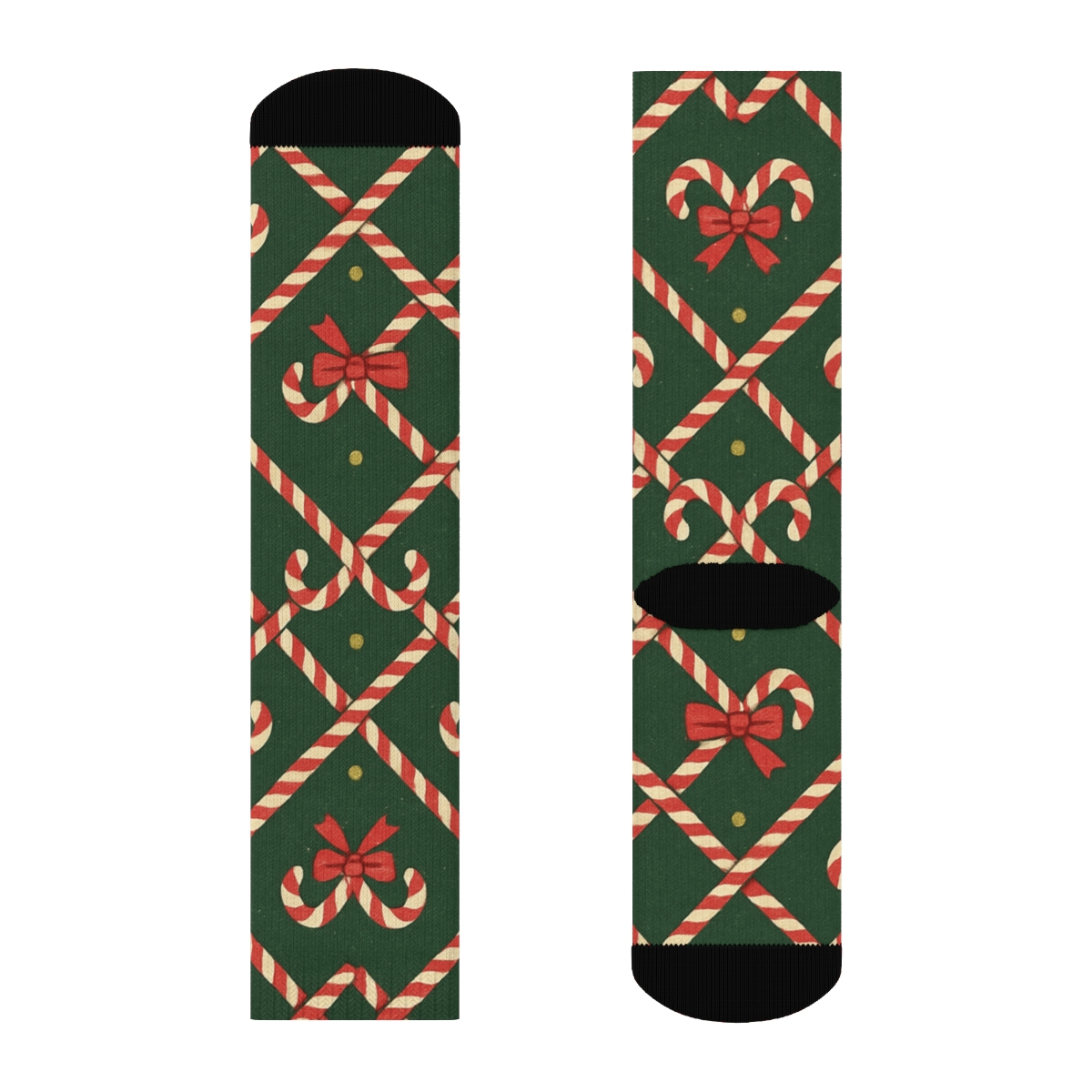 Candy Canes Lattice On Deep Green Poster Ground unique graphic crew socks