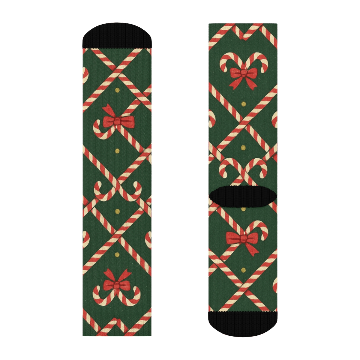 Candy Canes Lattice On Deep Green Poster Ground unique graphic crew socks