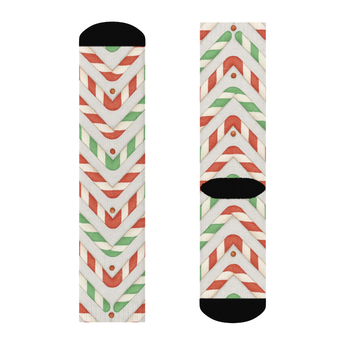 Candy Canes Peppermint Chevron On Light Gray Snow Field comfortable cotton crew socks