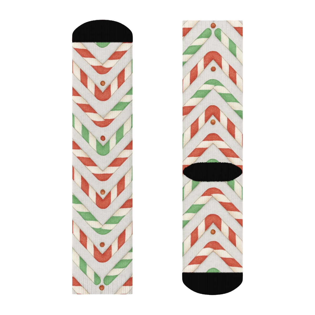 Candy Canes Peppermint Chevron On Light Gray Snow Field comfortable cotton crew socks