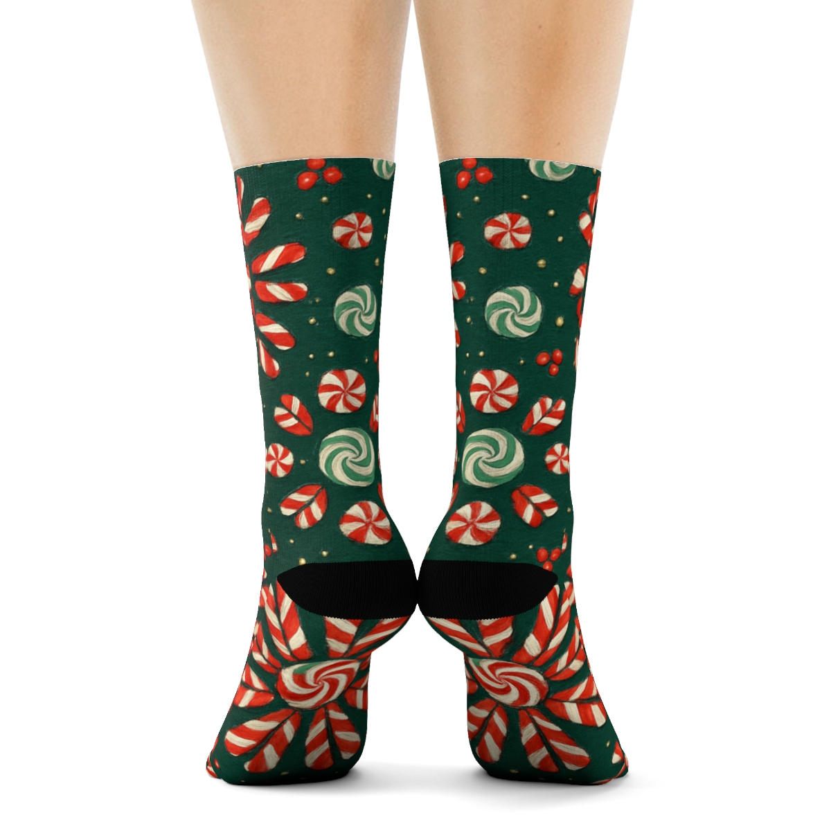 Candy Canes Rosette Tessellation On Deep Green stylish athletic crew socks