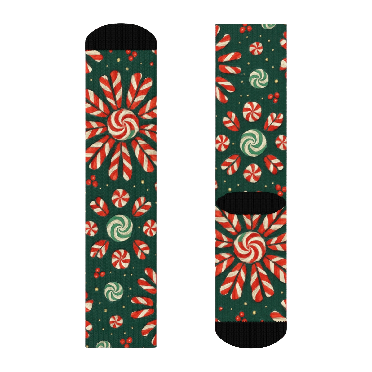 Candy Canes Rosette Tessellation On Deep Green stylish athletic crew socks