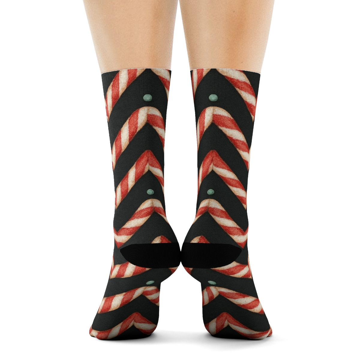 Candy Canes Sugar Dust Chevron On Deep Charcoal personalized crew socks