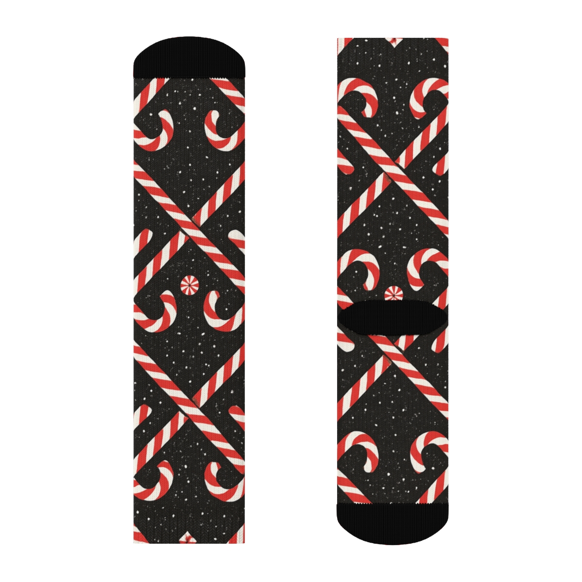 Candy Canes Winter Lattice On Midnight Black premium sports crew socks