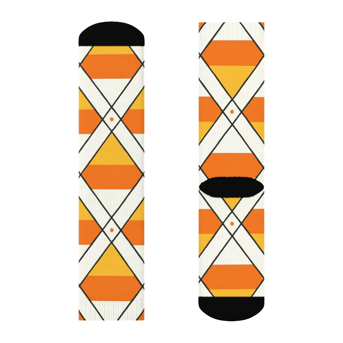 Candy Corn Argyle Repeat On White Background custom crew socks