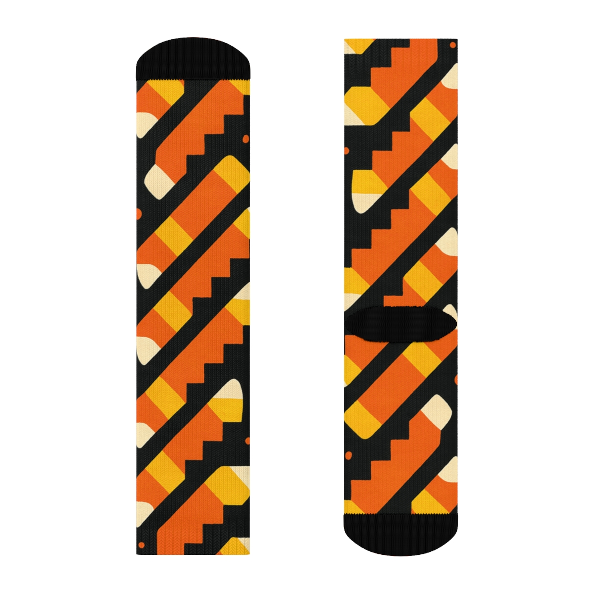 Candy Corn Stair Step Stripe On Black Background custom crew socks