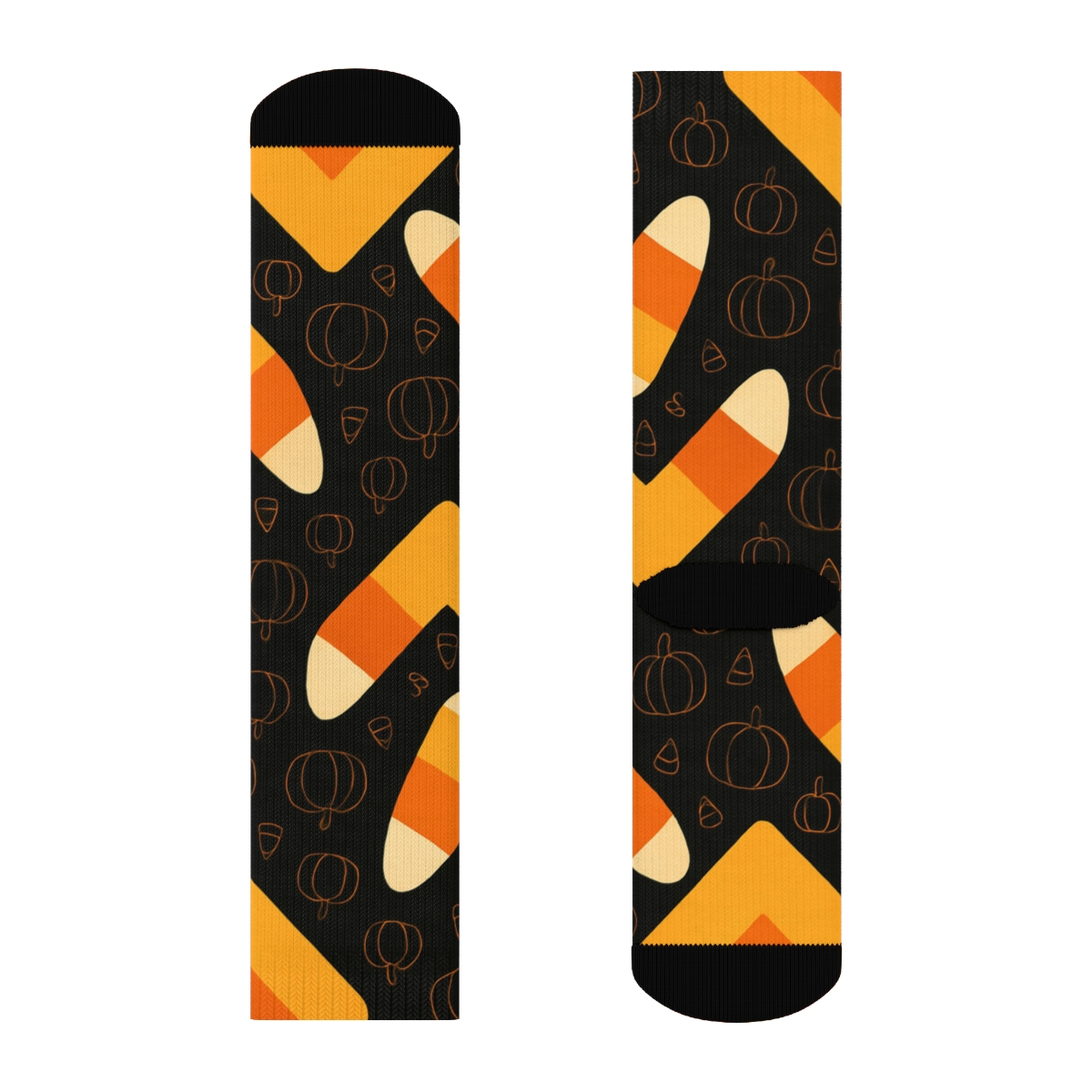 Candy Corn Zigzag Cascade On Black Background trendy patterned crew socks