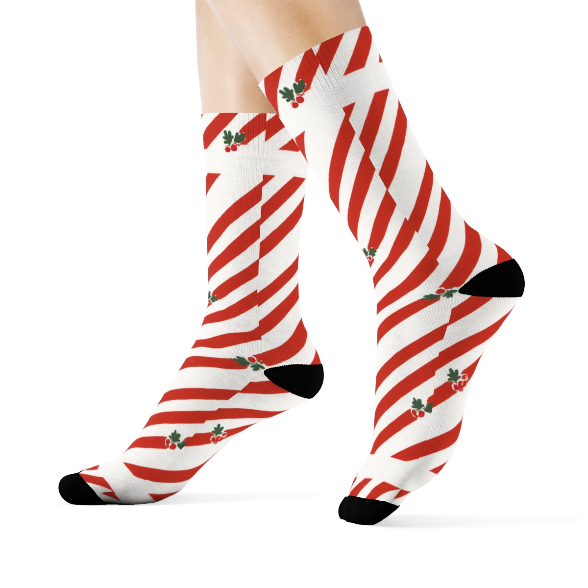 Candy Stripe Holiday Border trendy patterned crew socks