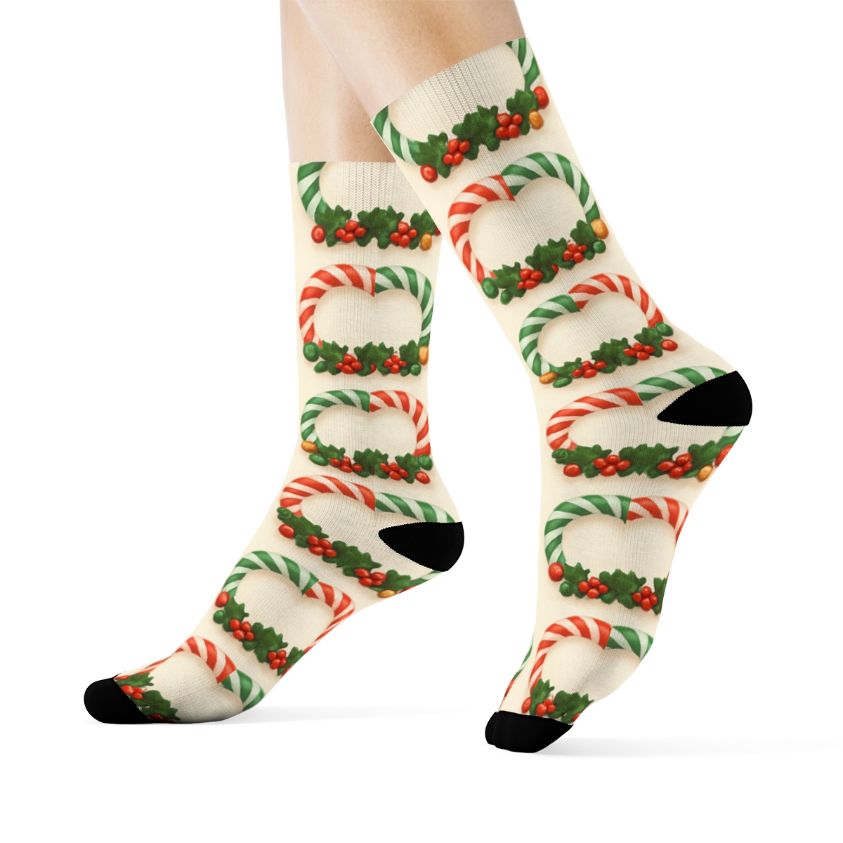 Candy Stripe Wreath Lattice On Ivory custom crew socks