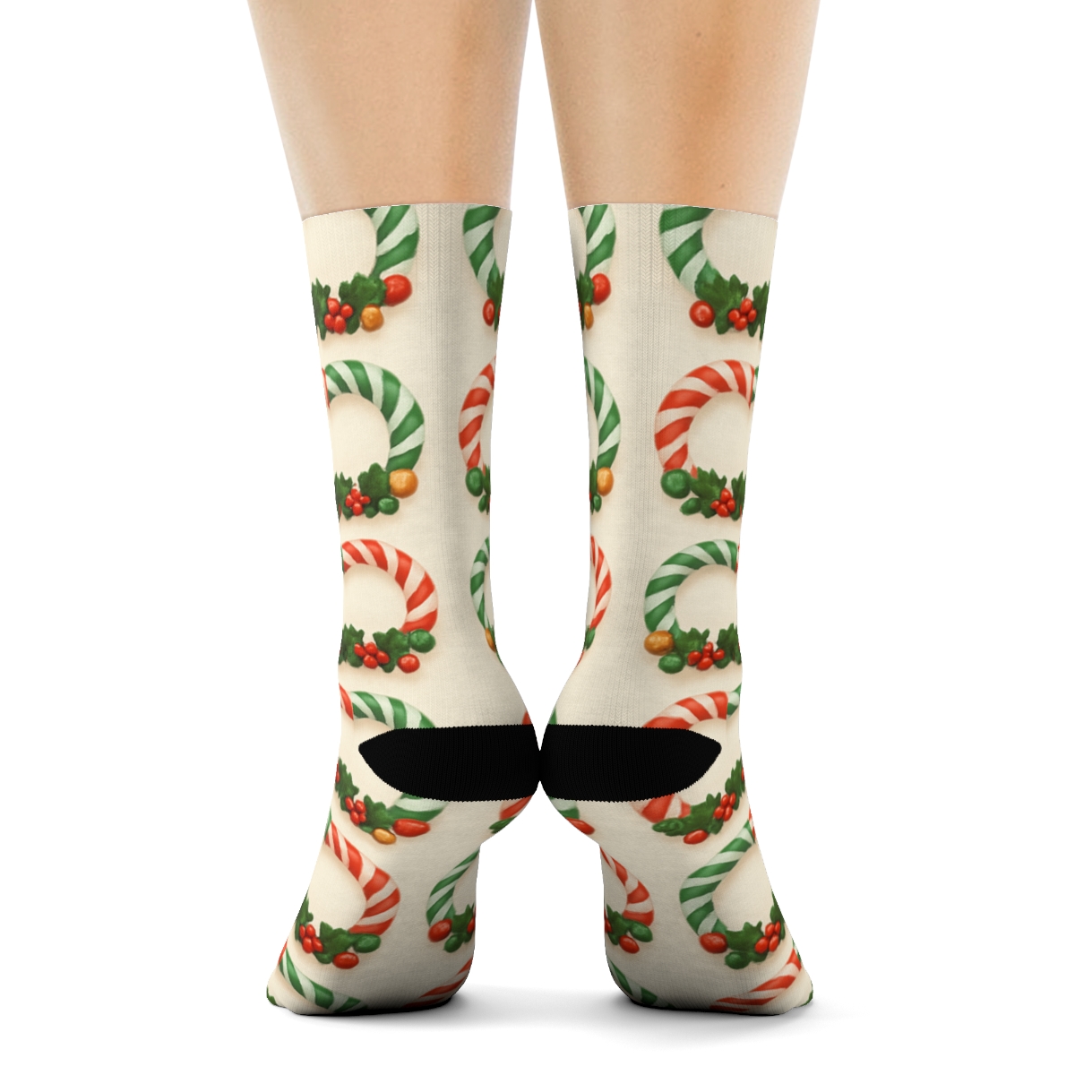 Candy Stripe Wreath Lattice On Ivory custom crew socks