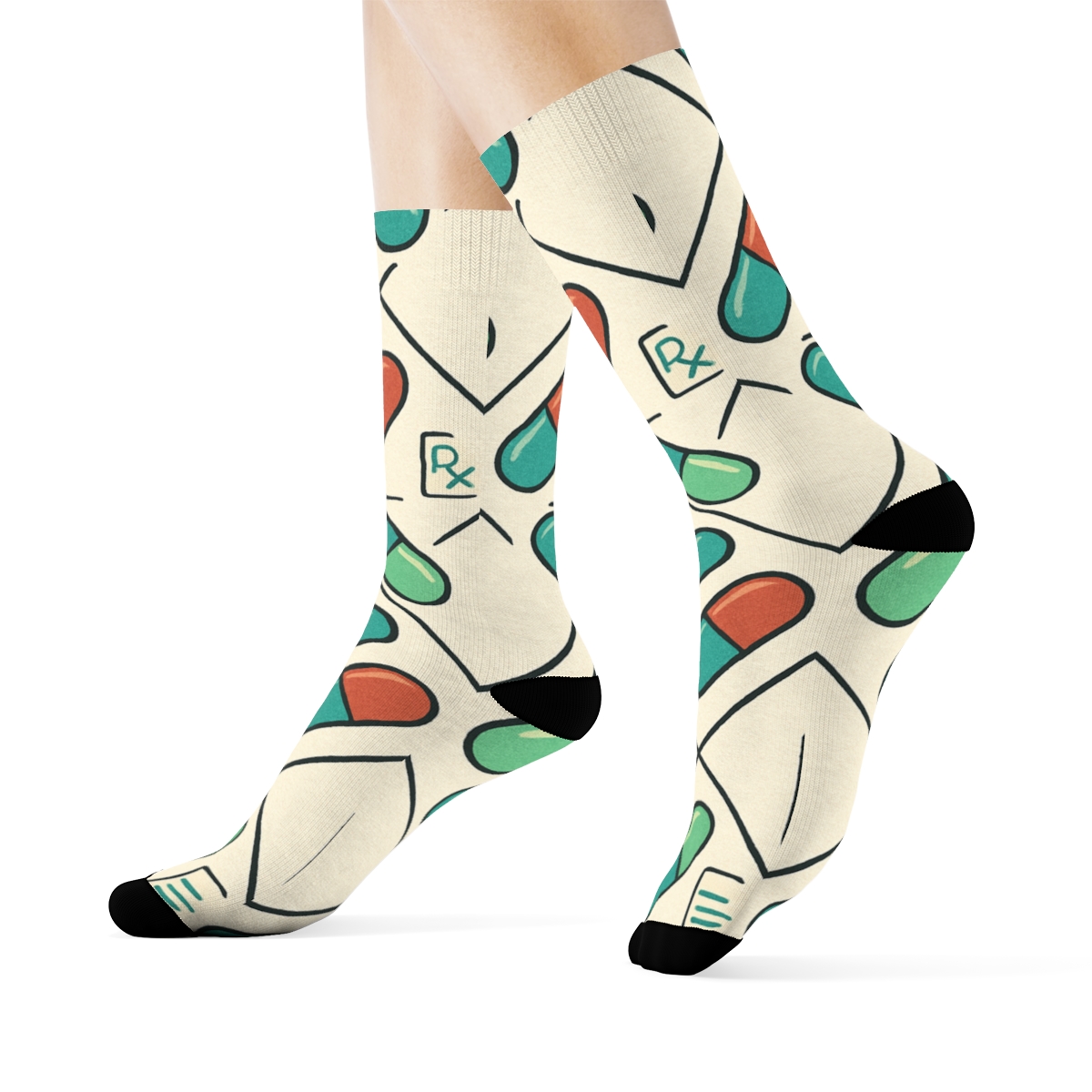 Capsule Lattice With Pharmacist Labels designer printed crew socks