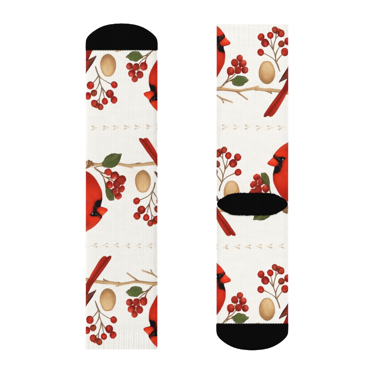 Cardinal Banded Branch Repeat On White Background designer printed crew socks