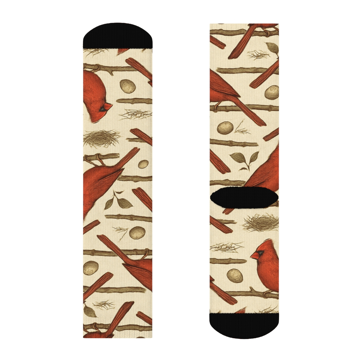 Cardinal Branch Band Repeat On Ivory Background comfortable cotton crew socks
