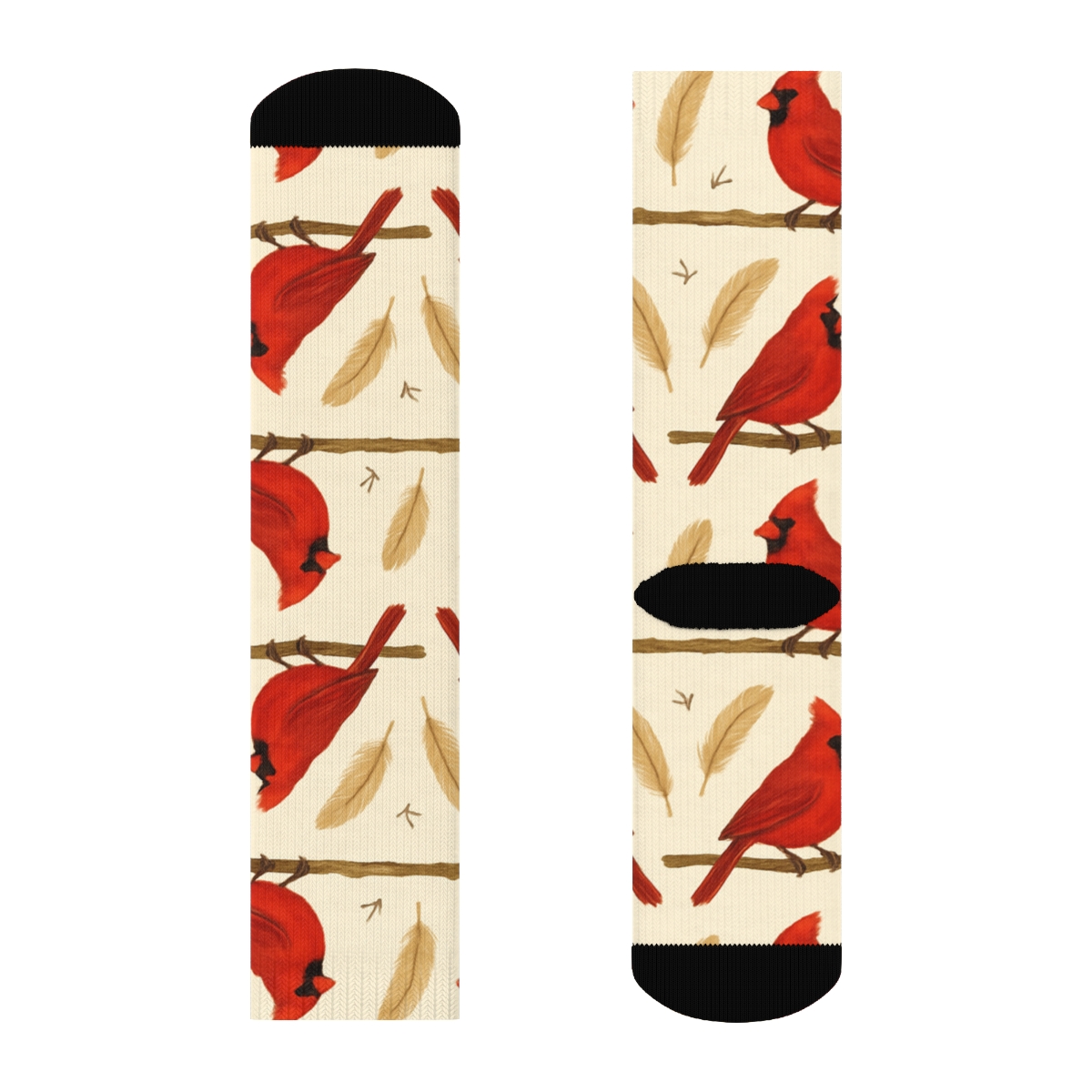 Cardinal Branch Banded Border Repeat On Cream Background unique graphic crew socks