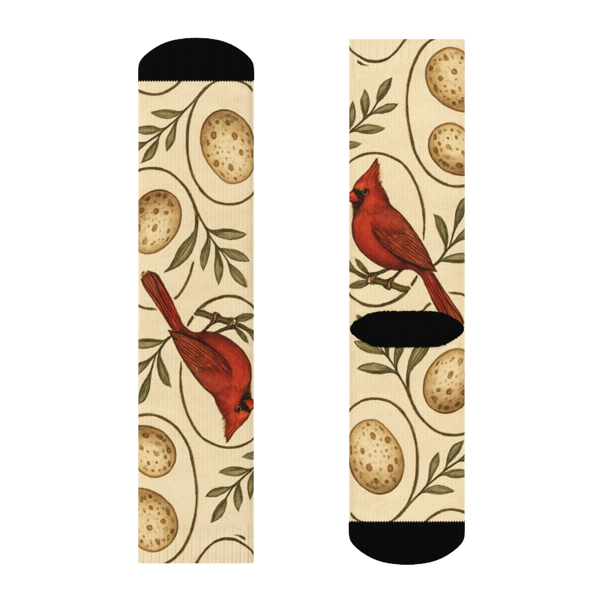 Cardinal Crest And Egg Oval Lattice On Warm Ivory Background comfortable cotton crew socks