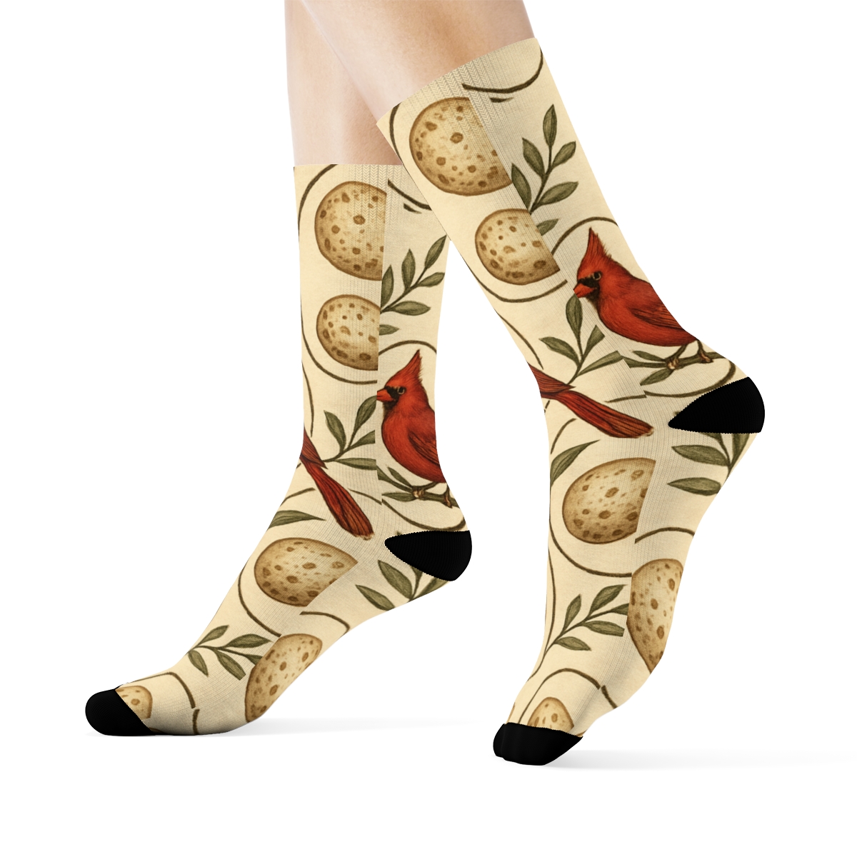Cardinal Crest And Egg Oval Lattice On Warm Ivory Background comfortable cotton crew socks