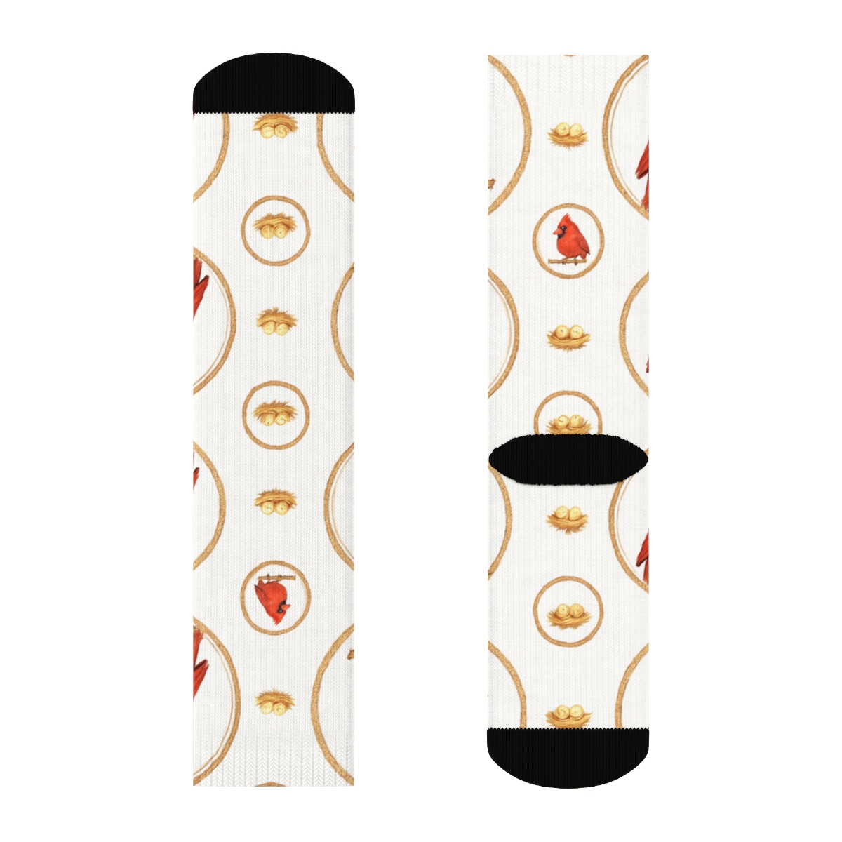 Cardinal Perch Medallions On Snow White Background trendy patterned crew socks