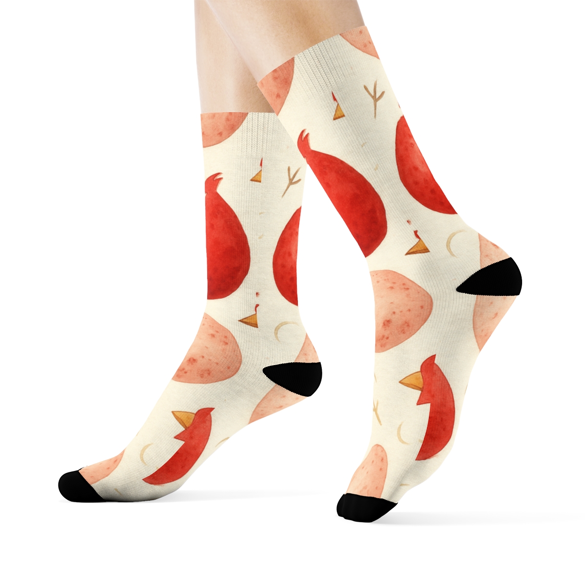 Cardinal Scarlet Egg Scatter On Warm Ivory Background custom crew socks