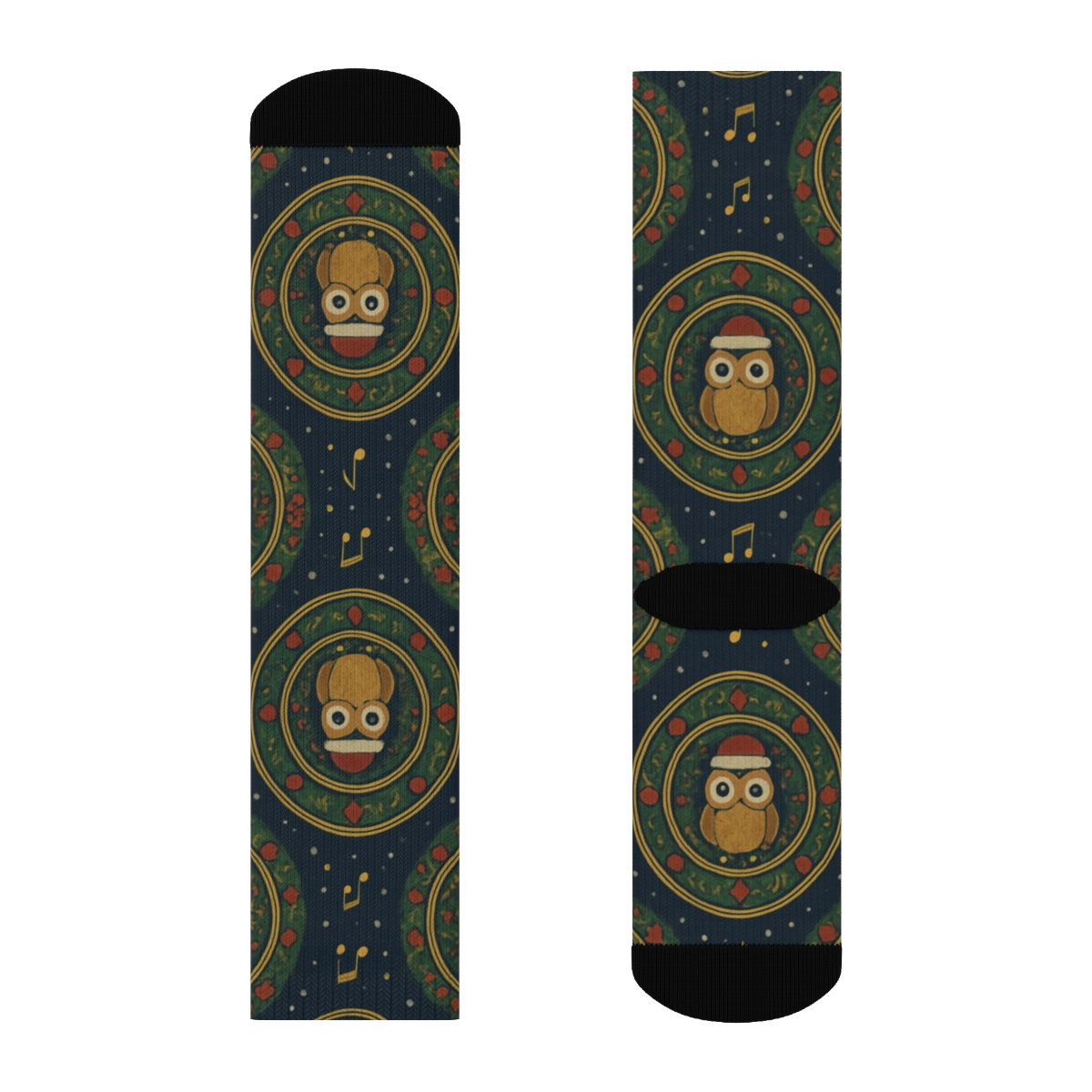 Carol Singing Owl Medallion designer printed crew socks