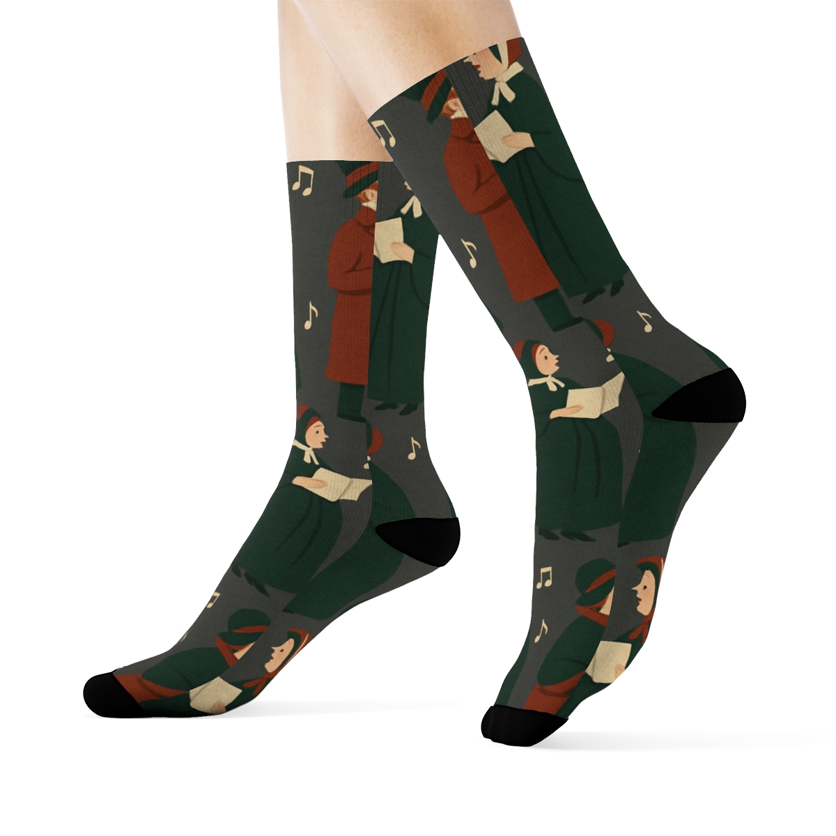 Caroling Choir Pattern Holiday Chorus premium sports crew socks