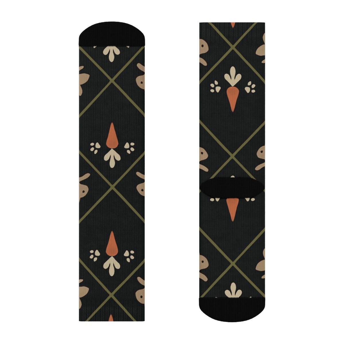 Carrot Lattice In Midnight With Rabbit Silhouettes comfortable cotton crew socks
