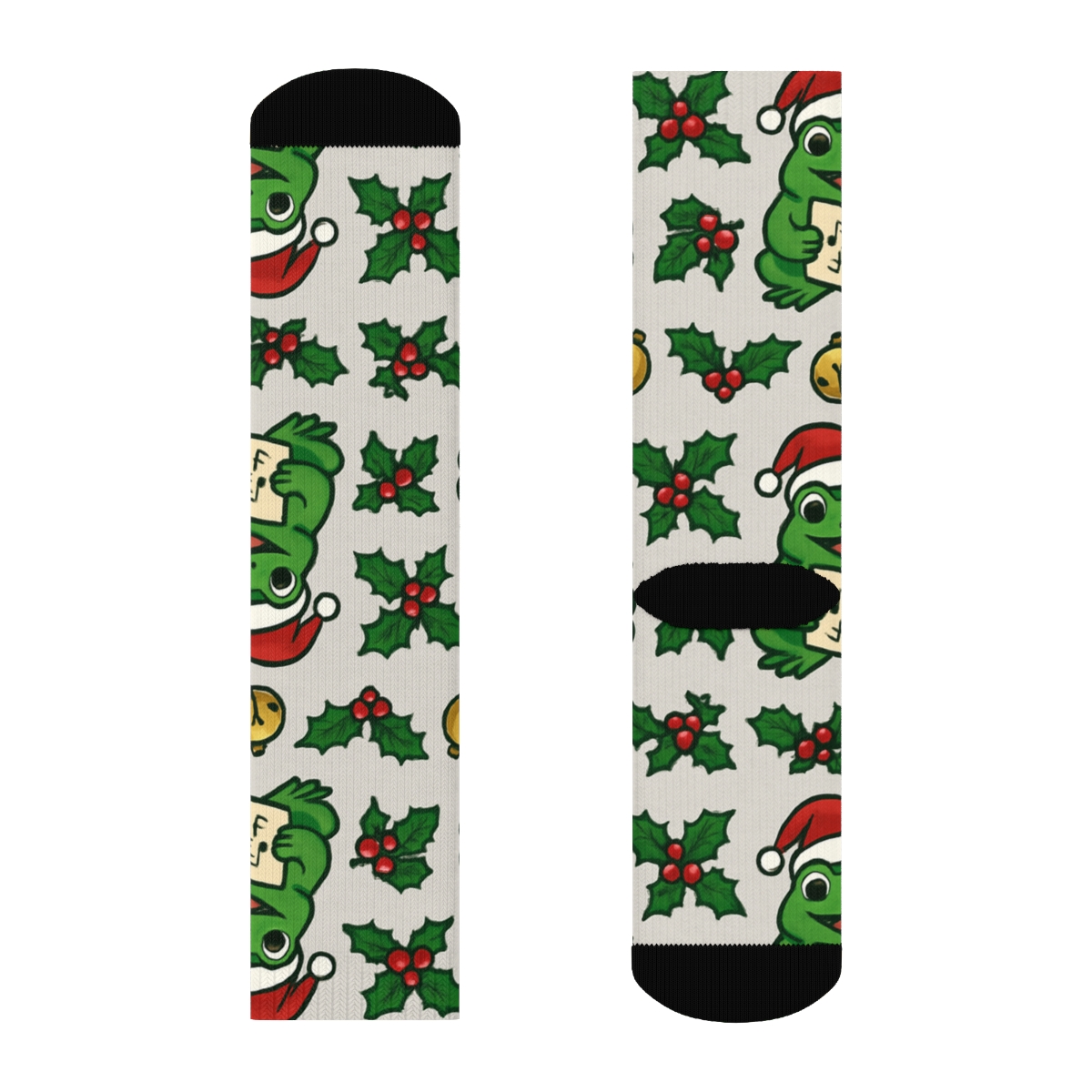 Cartoon Frog Caroler Stripe Bands On Light Gray Background premium sports crew socks