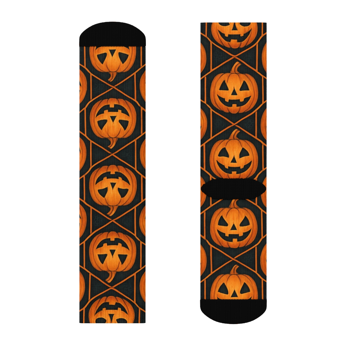 Carved Orange Pumpkin Hex Tile Mosaic On Black Background soft everyday crew socks