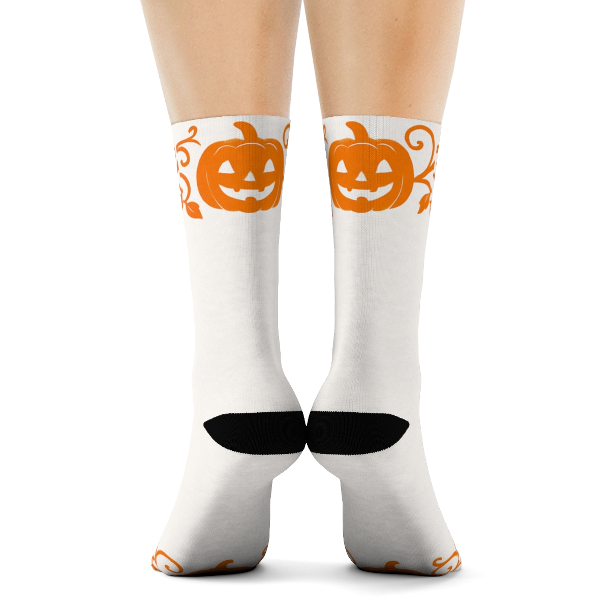 Carved Pumpkin Border Frame Repeat On White Background comfortable cotton crew socks