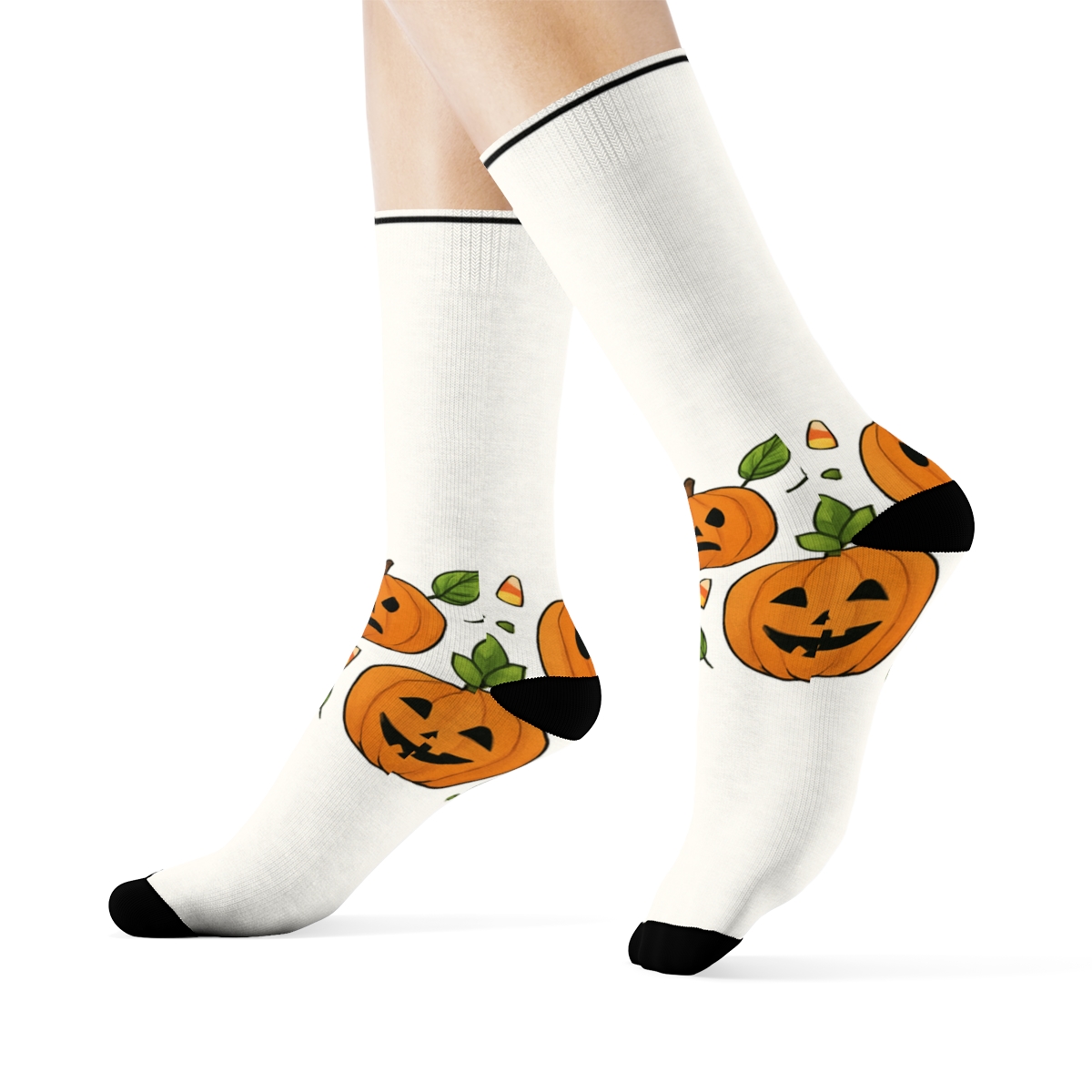 Carved Pumpkin Border On White Background comfortable cotton crew socks