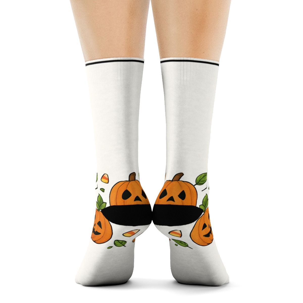 Carved Pumpkin Border On White Background comfortable cotton crew socks