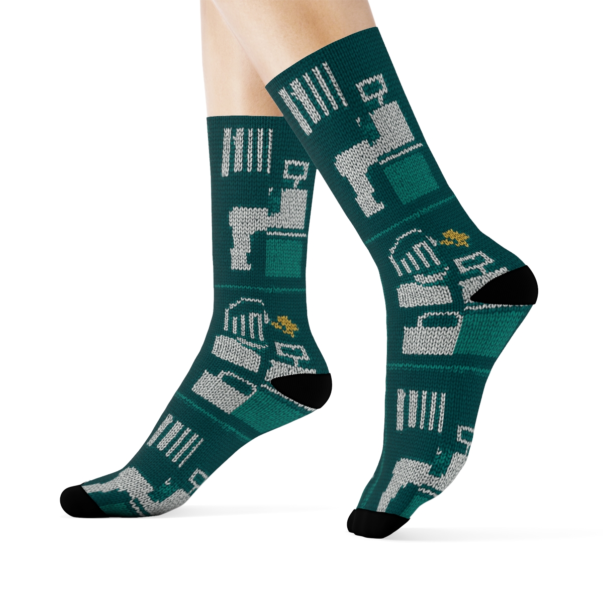 Cashier Checkout Tapestry Grid designer printed crew socks