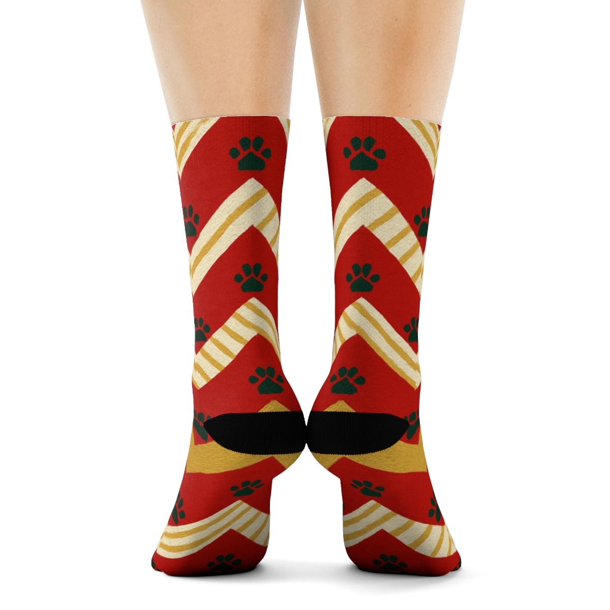 Cat Candy Cane Chevron On Red Background premium sports crew socks