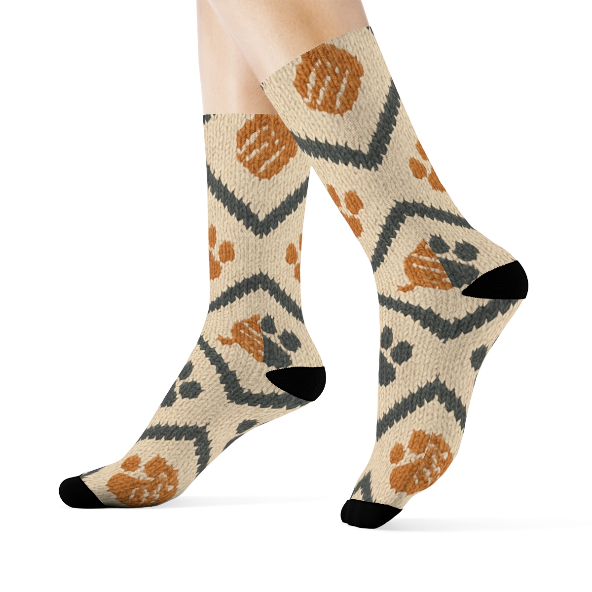 Cat Paw Chevron On Warm Cream Background custom crew socks