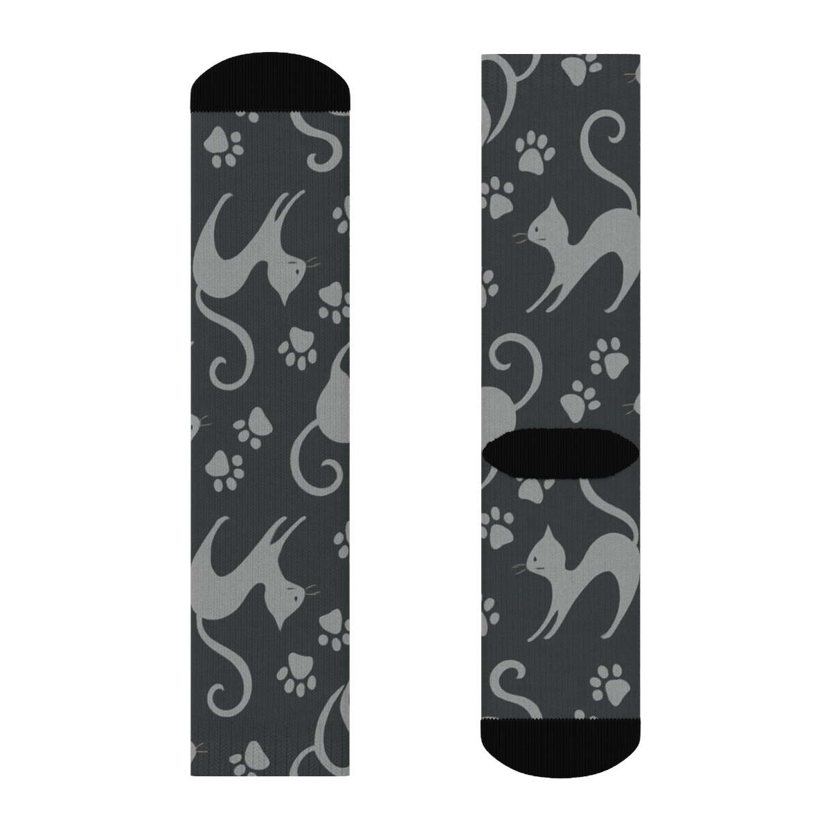 Cat Silhouette Chevron On Slate trendy patterned crew socks