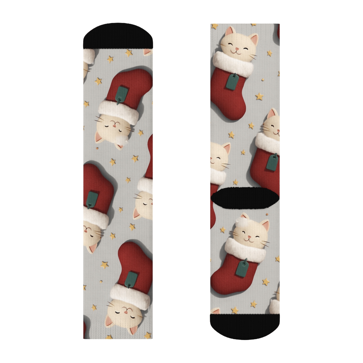 Cat Stocking Stuffer Diagonal Tessellation On Light Gray Background soft everyday crew socks