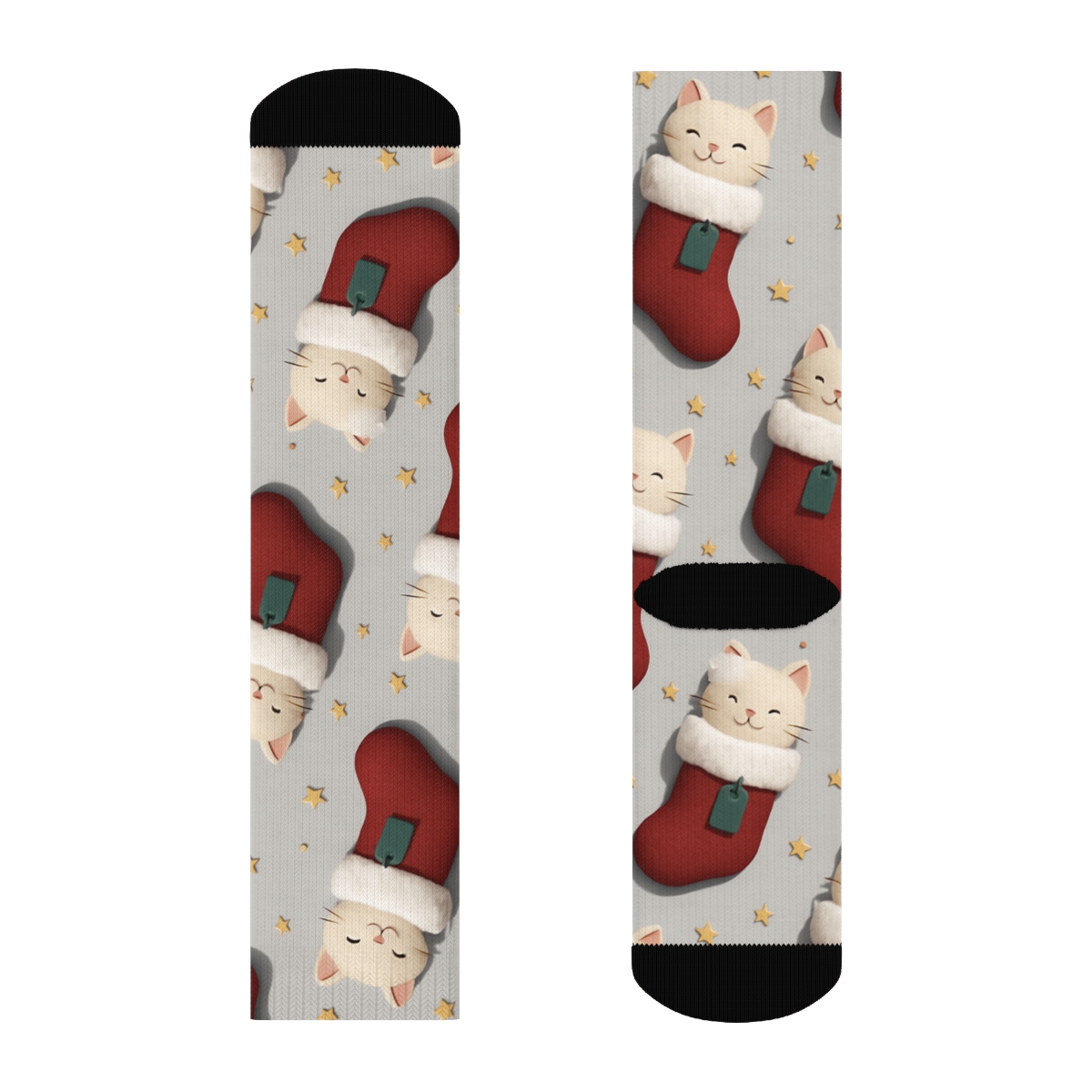Cat Stocking Stuffer Diagonal Tessellation On Light Gray Background soft everyday crew socks