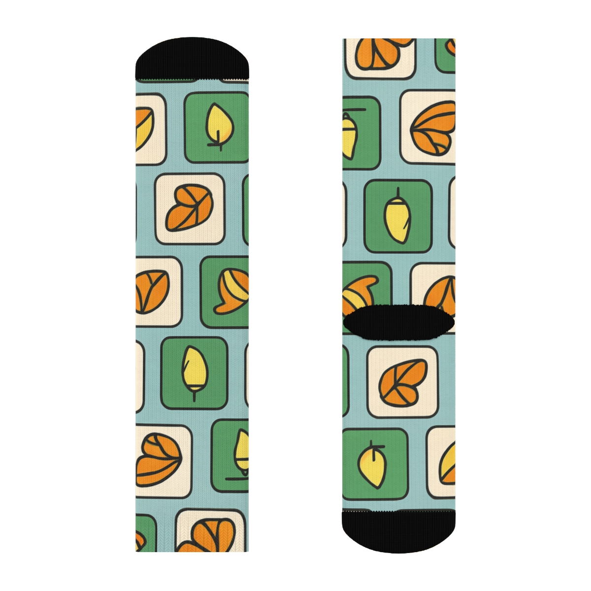Caterpillar To Wing Gradient Tiles On Sky Blue trendy patterned crew socks