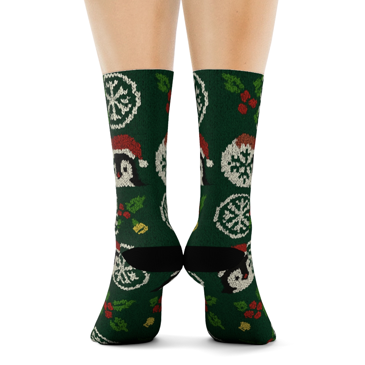 Nordic Penguin Knit Grid stylish athletic crew socks