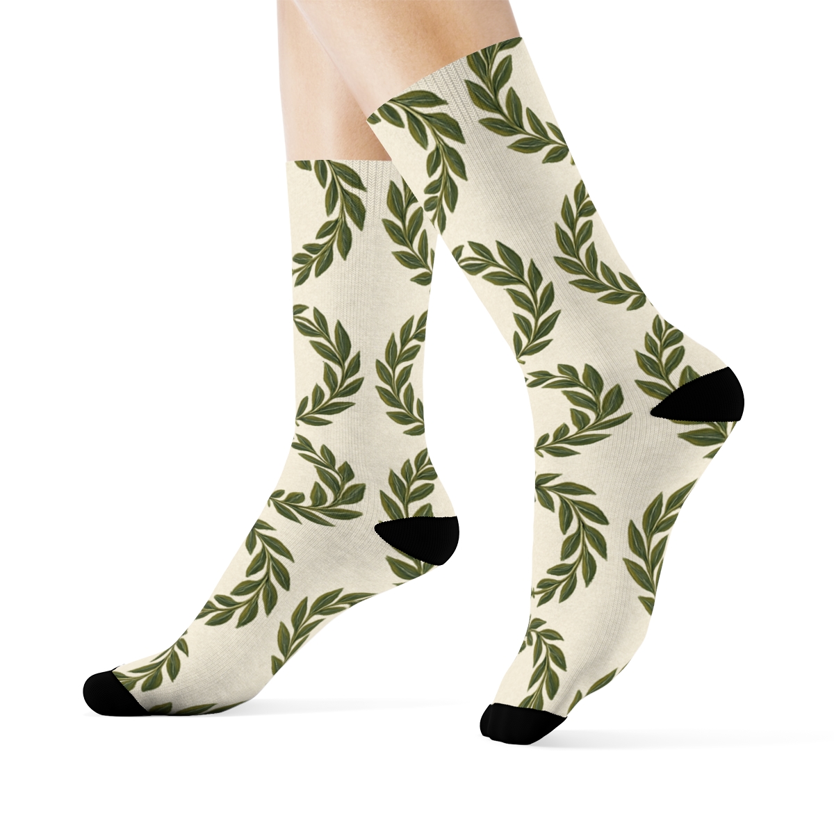 Laurel Wreath Grid Pattern designer printed crew socks