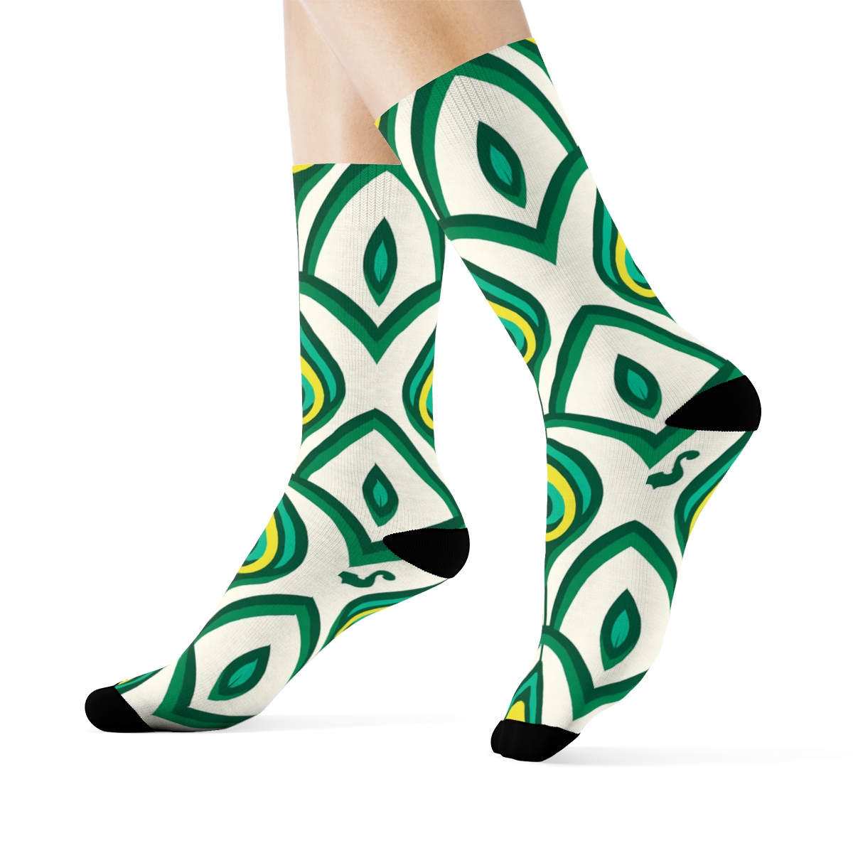 Peacock Tail Feather Lattice On White Background premium sports crew socks
