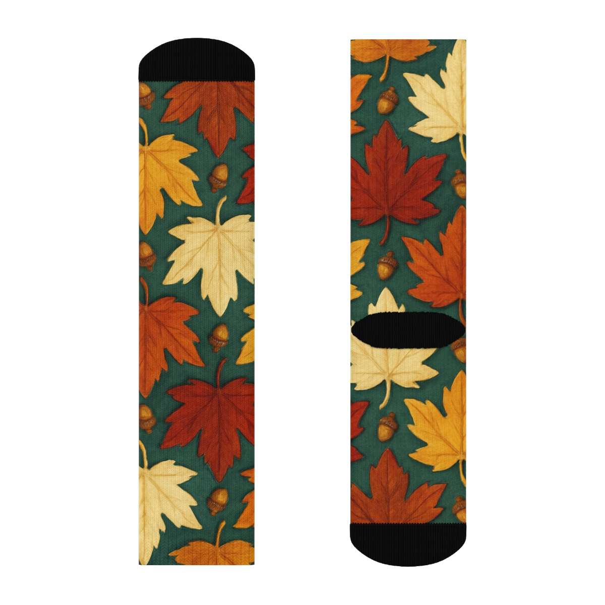 Golden Maple Tessellation On Deep Teal designer printed crew socks
