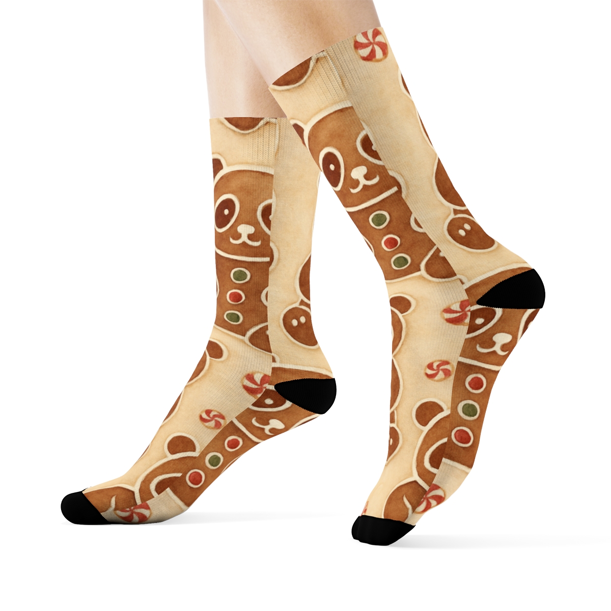 Gingerbread Panda Watercolor Scatter personalized crew socks