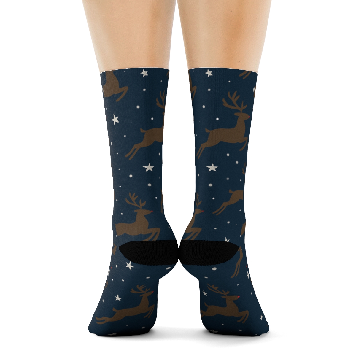 Reindeer Silhouette Trail In Snowy Sky Xmas stylish athletic crew socks